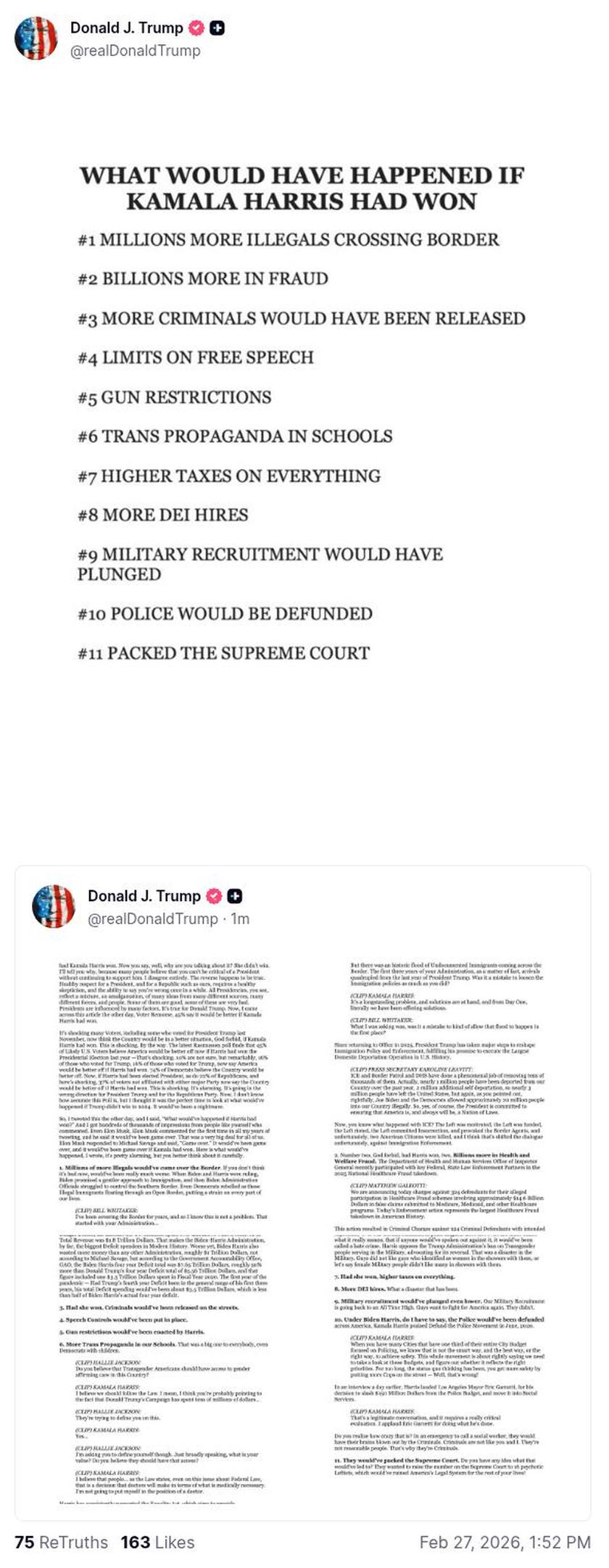 Post image from Donald Trump