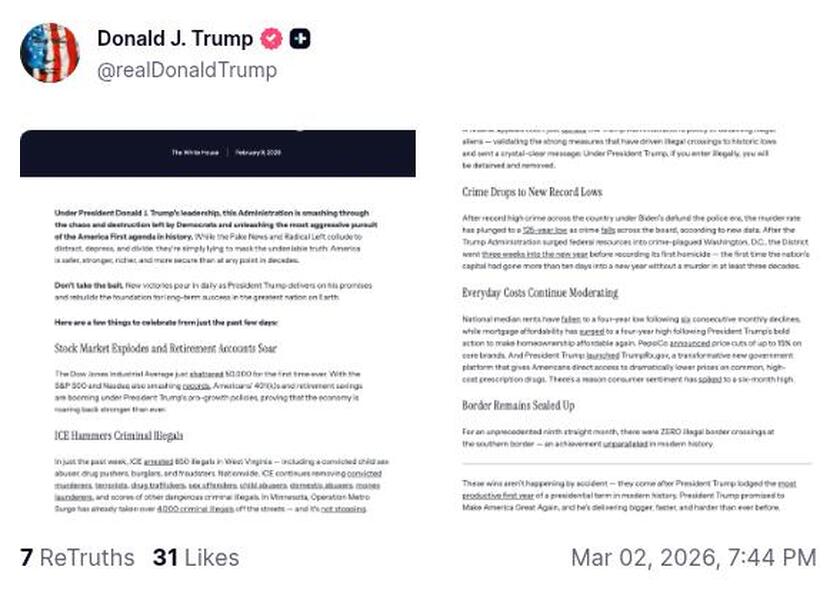 Post image from Donald Trump