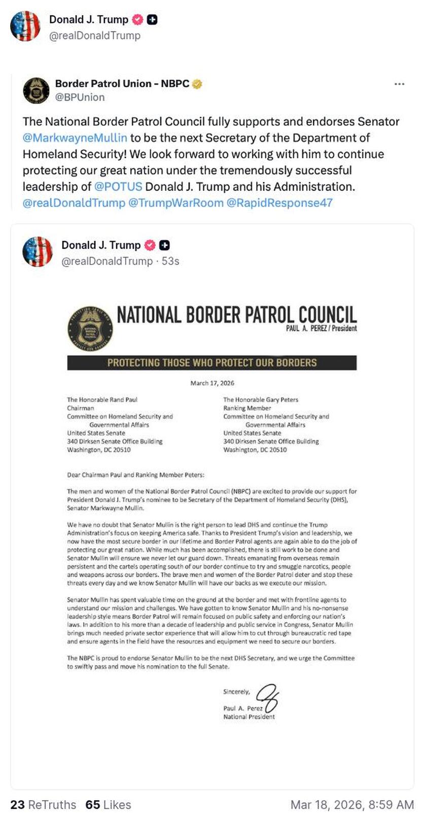 Post image from Donald Trump