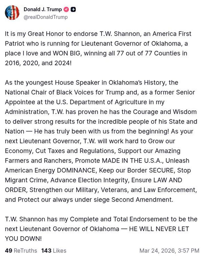 Post image from Donald Trump