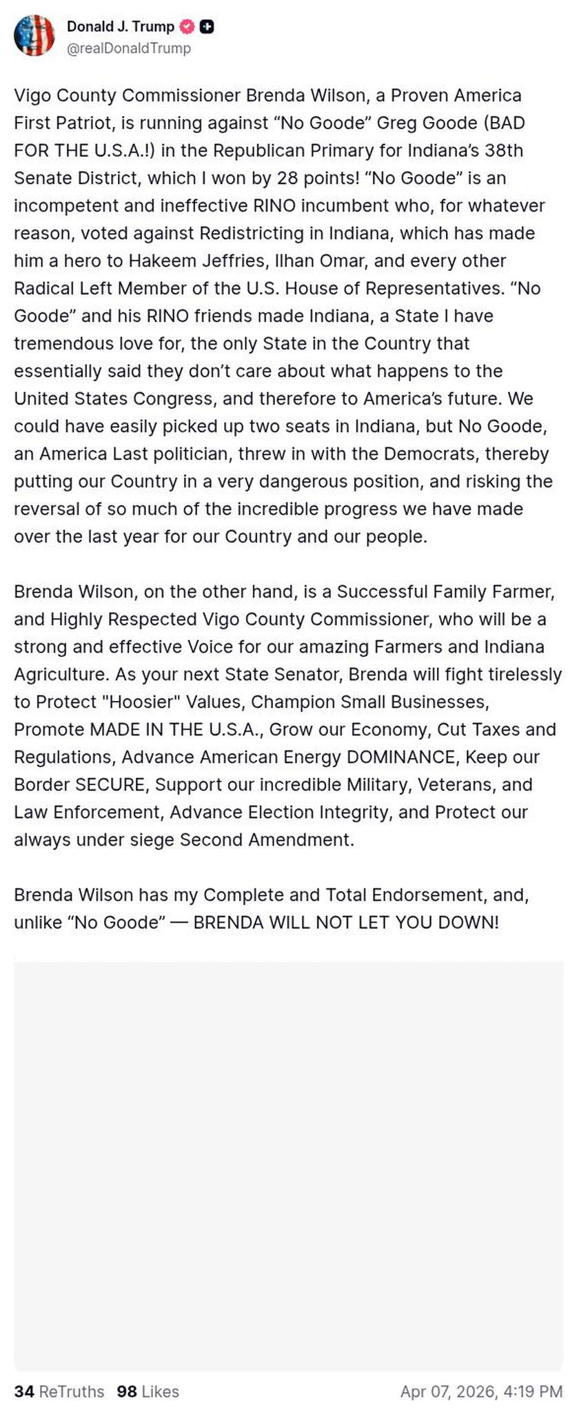 Post image from Donald Trump