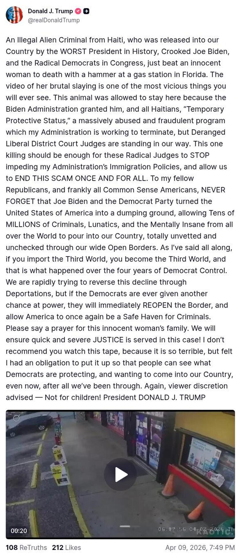 Post preview from Donald Trump