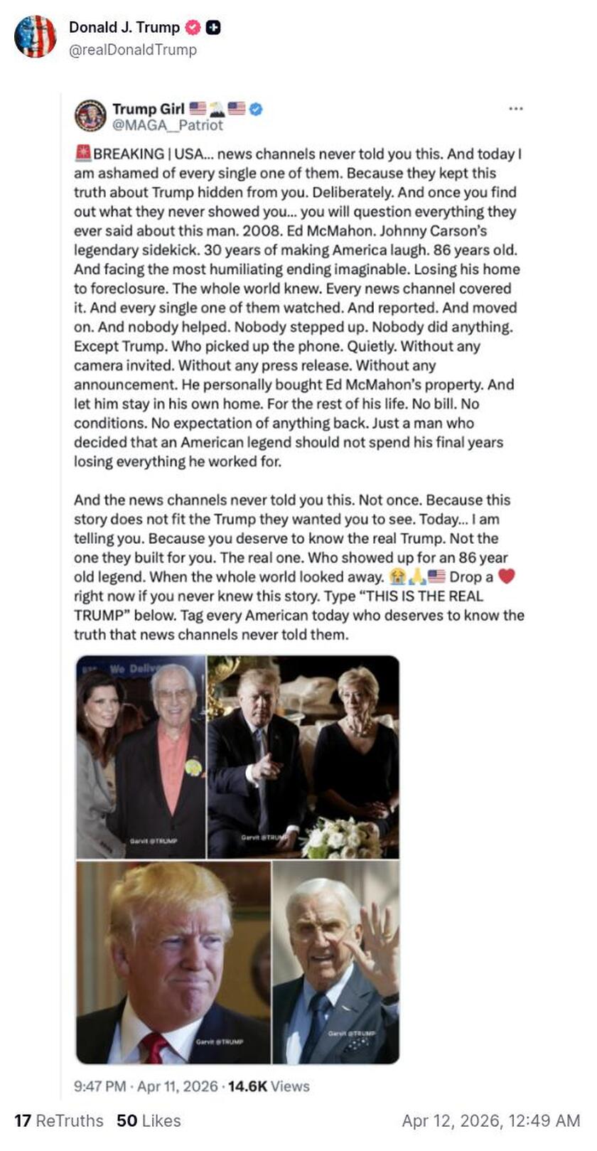 Post image from Donald Trump