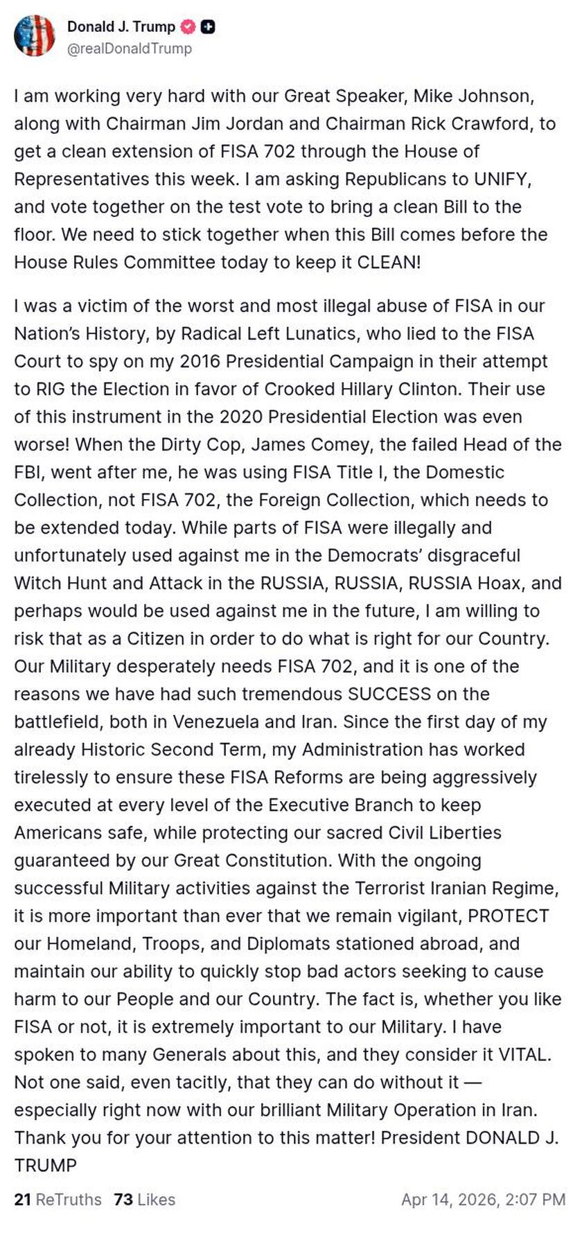 Post image from Donald Trump