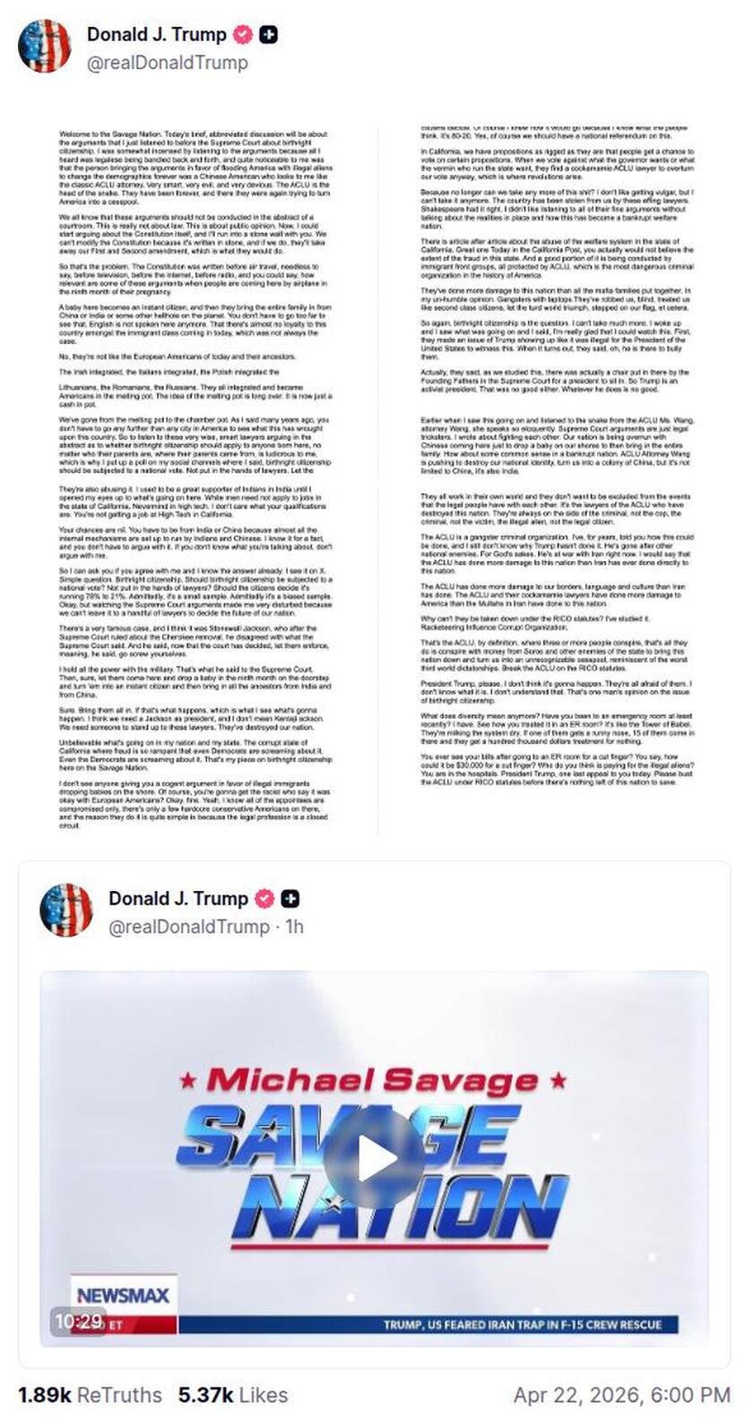 Post image from Donald Trump