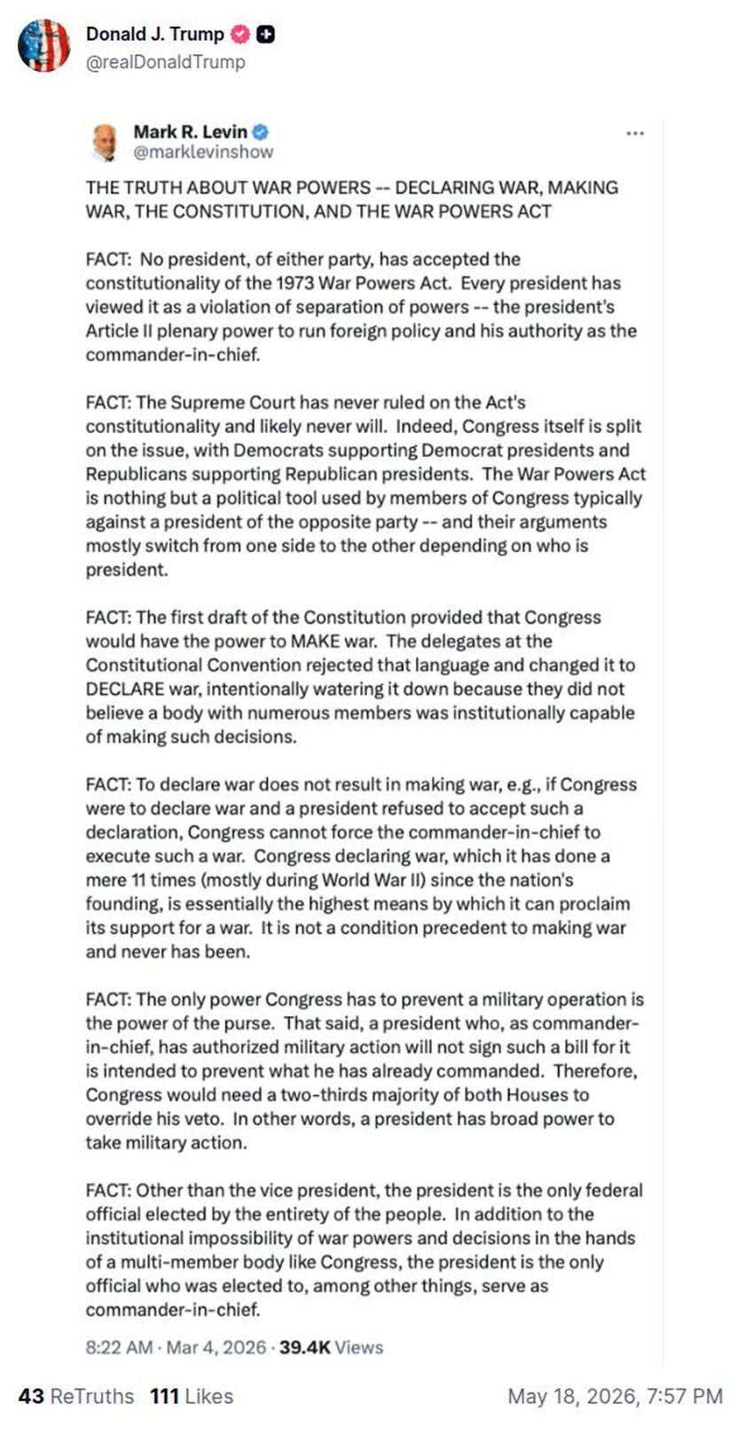 Post preview from Donald Trump