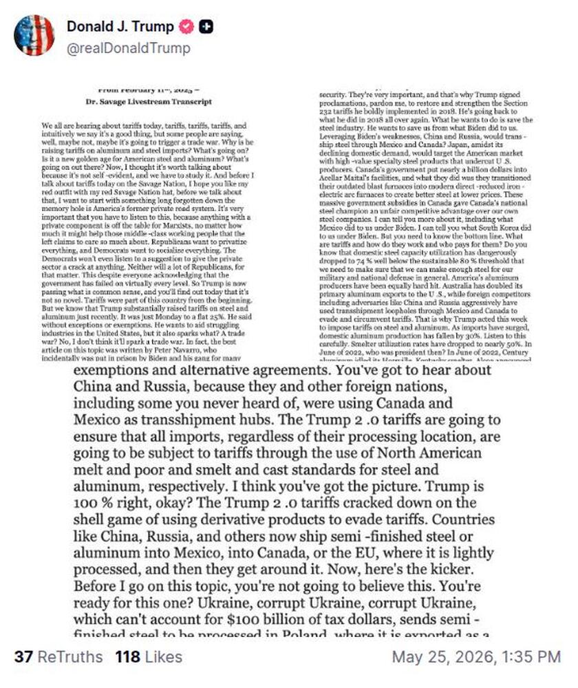Post preview from Donald Trump