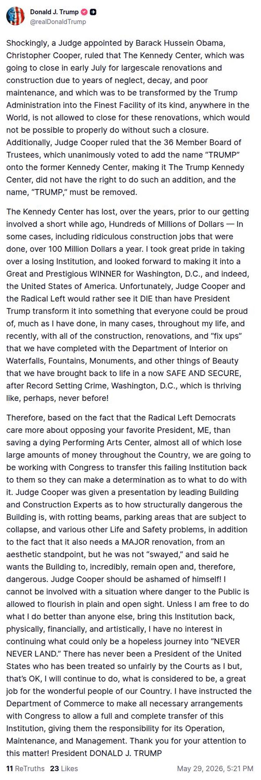 Post preview from Donald Trump
