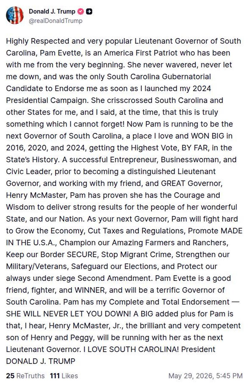 Post preview from Donald Trump