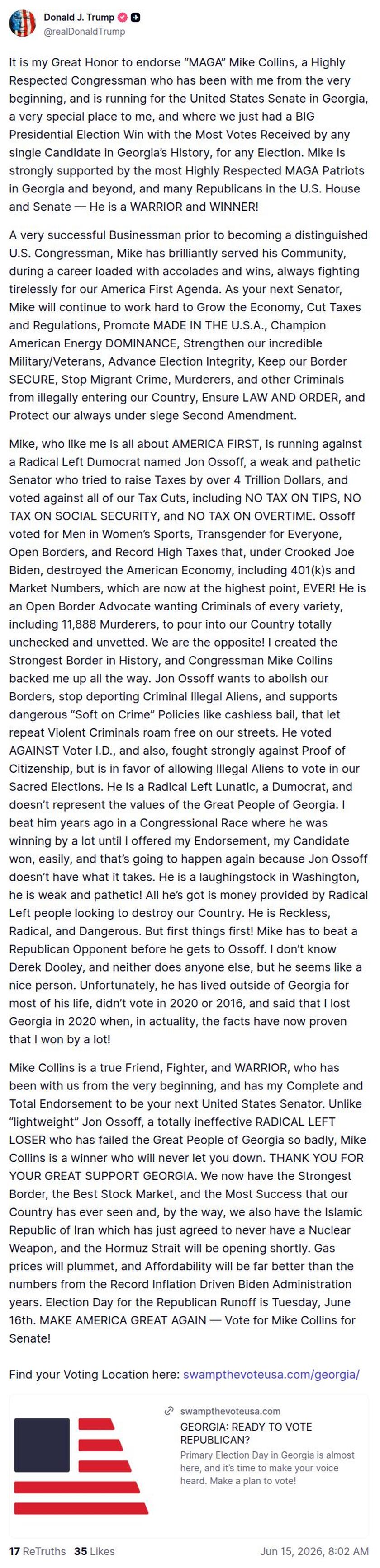 Post image from Donald Trump