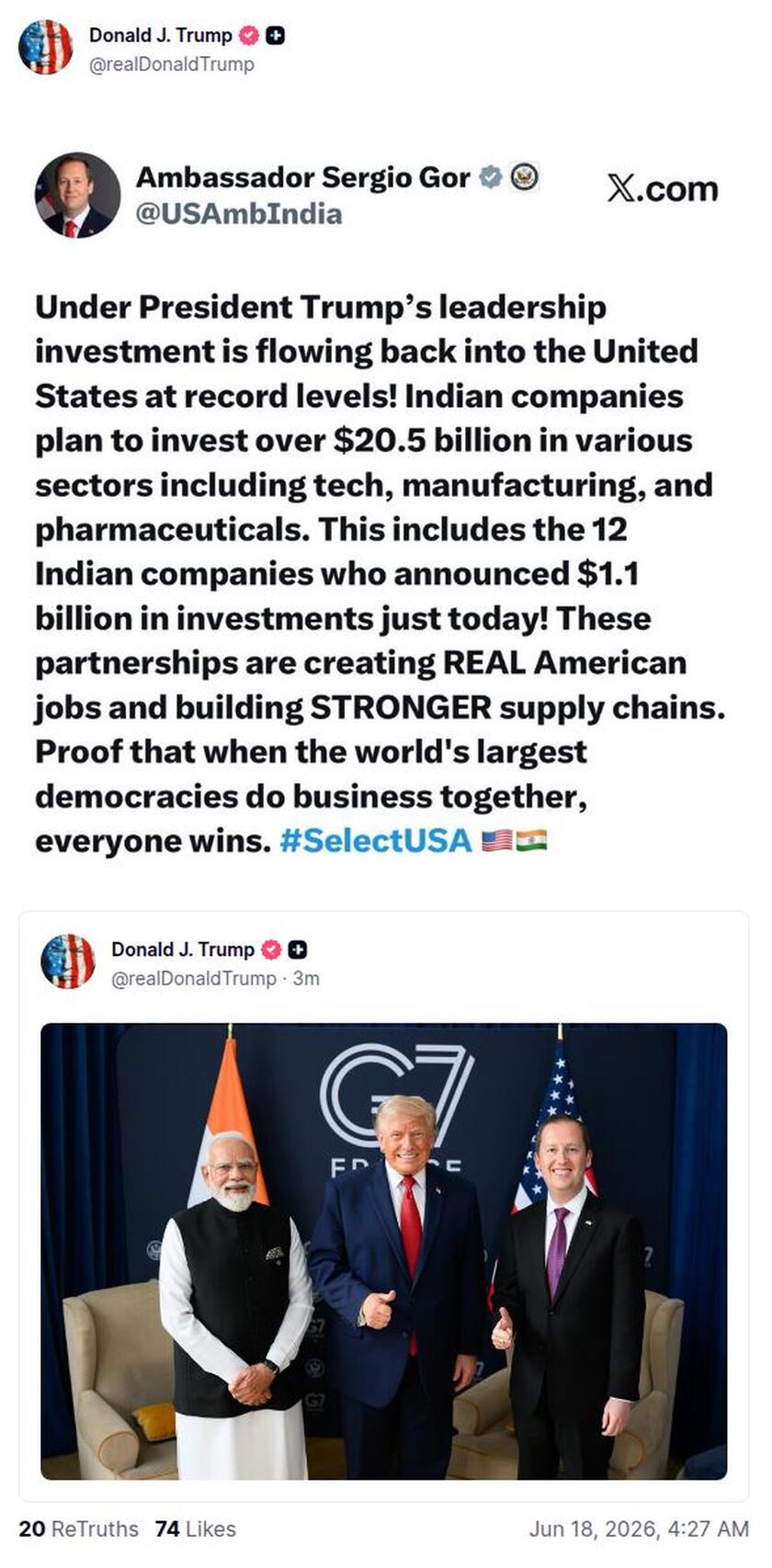 Post image from Donald Trump