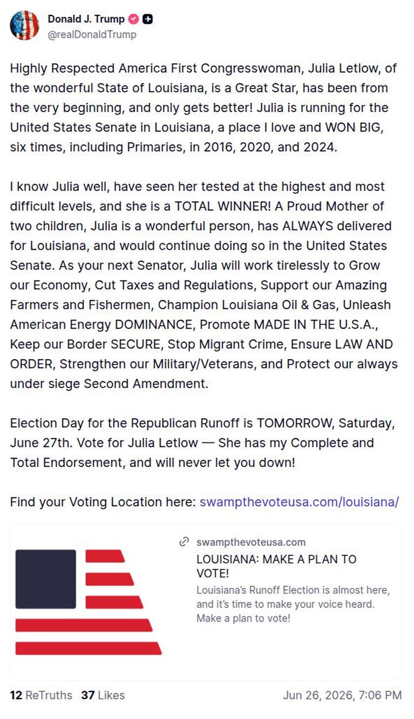 Post image from Donald Trump