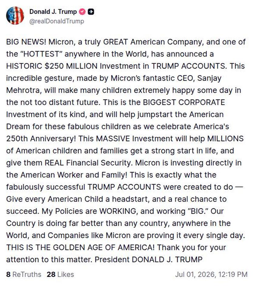 Post image from Donald Trump