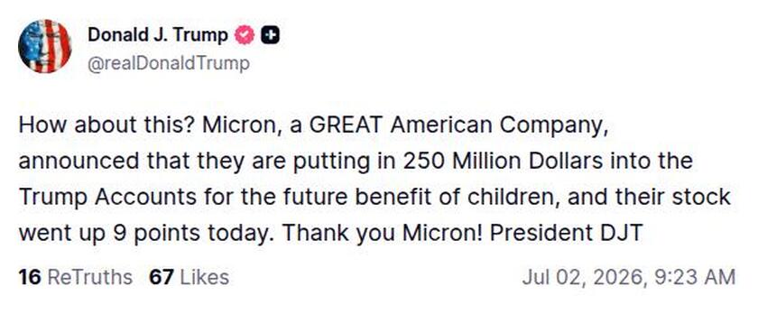 Post image from Donald Trump