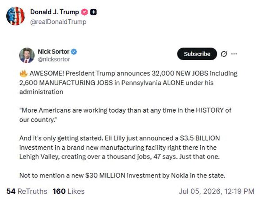 Post preview from Donald Trump