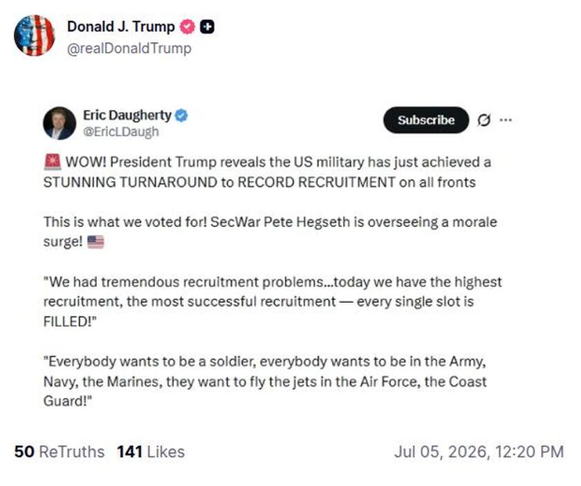 Post preview from Donald Trump