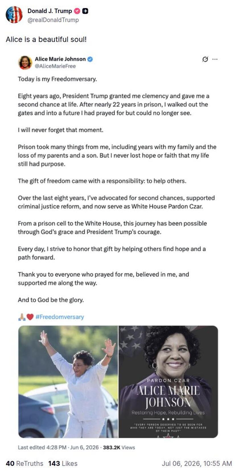 Post preview from Donald Trump