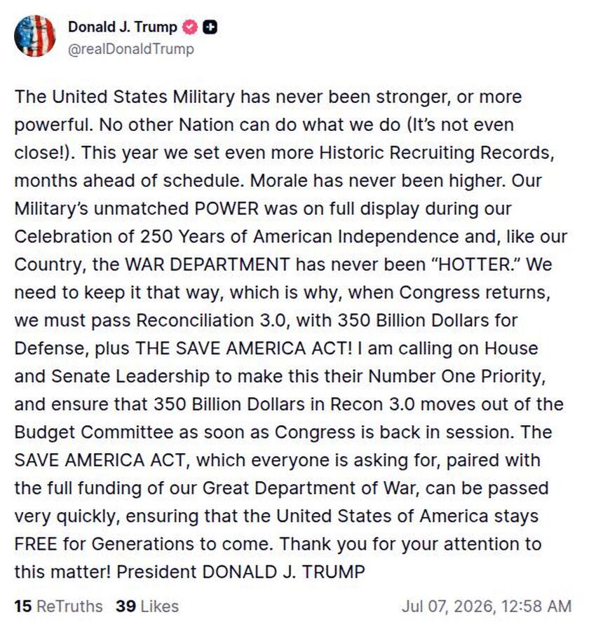 Post preview from Donald Trump