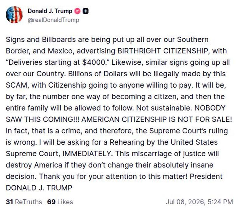 Post preview from Donald Trump