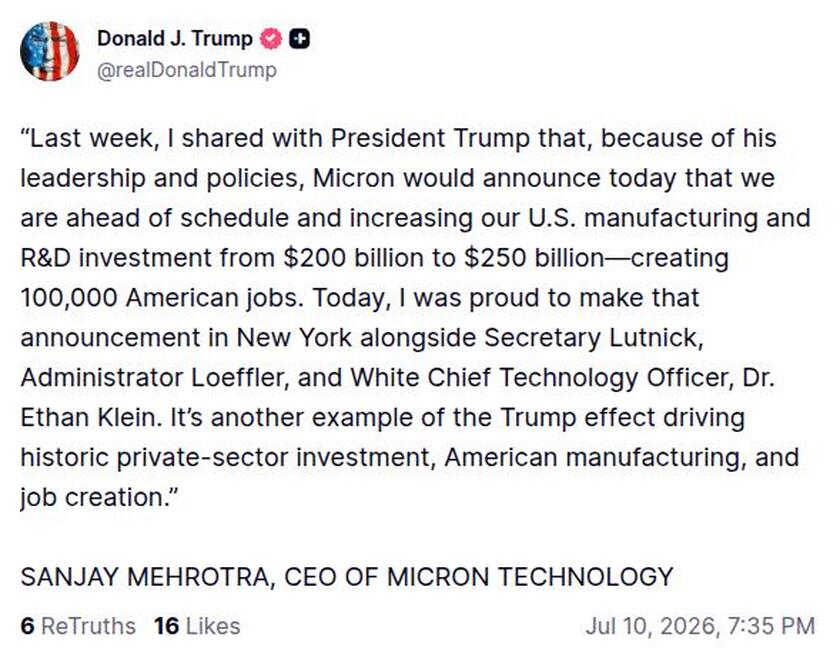 Post image from Donald Trump