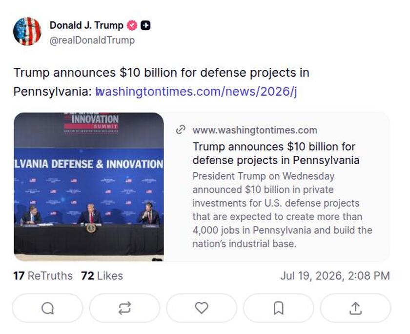 Post image from Donald Trump