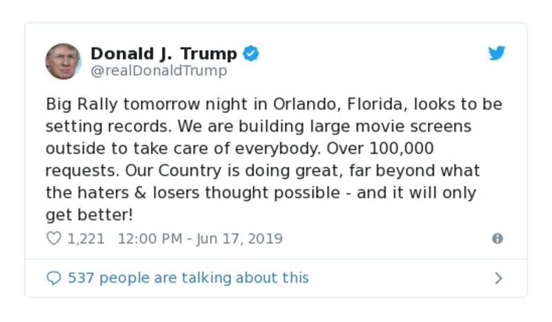 Post image from Donald Trump