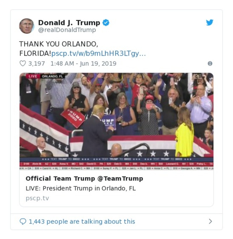 Post image from Donald Trump