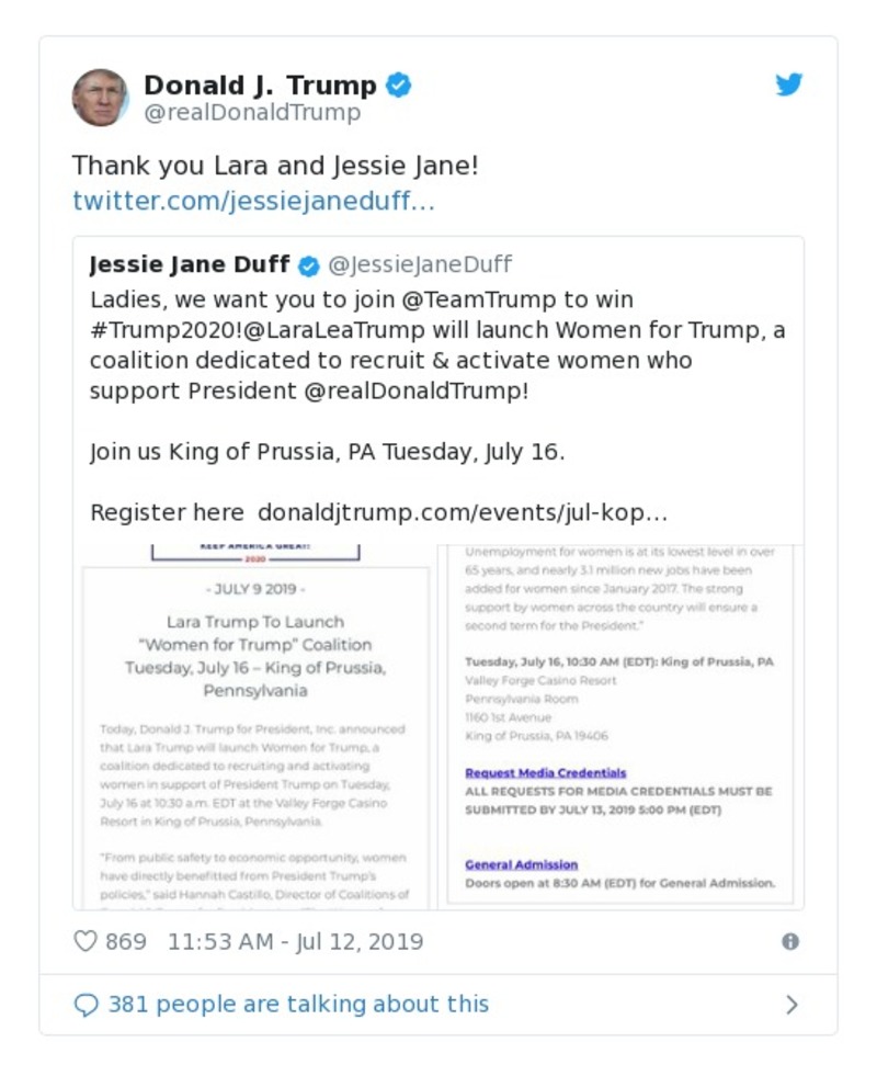 Post image from Donald Trump