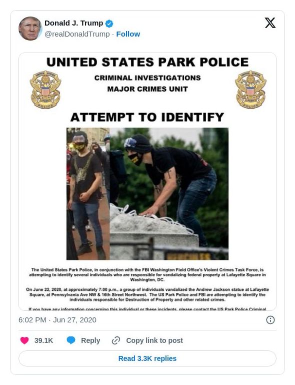 Post image from Donald Trump