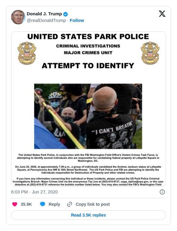 Post image from Donald Trump