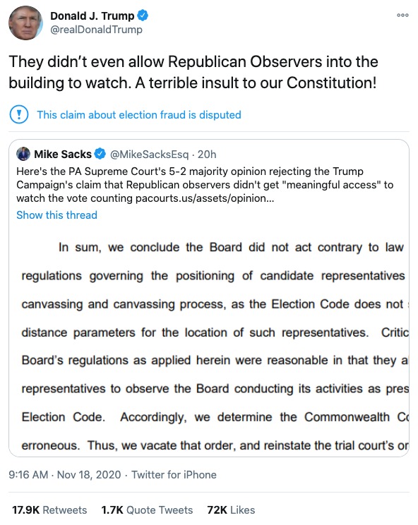 Post image from Donald Trump