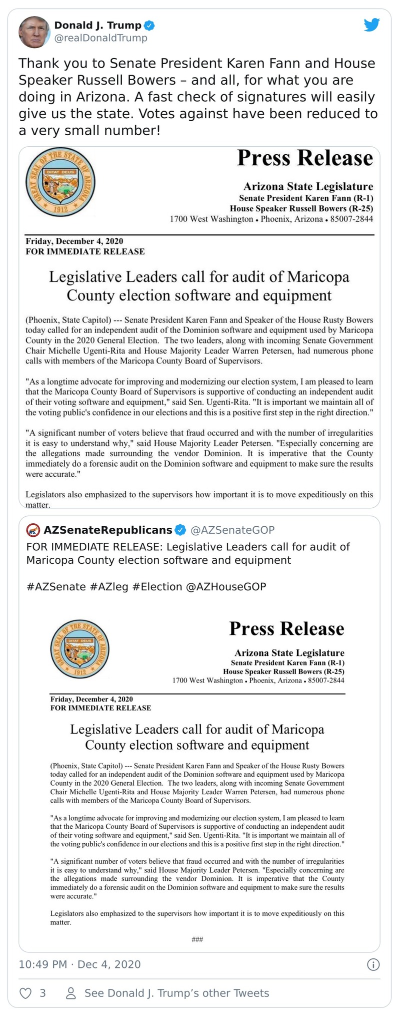 Post image from Donald Trump