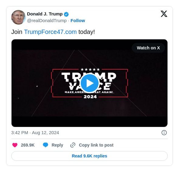 Post image from Donald Trump