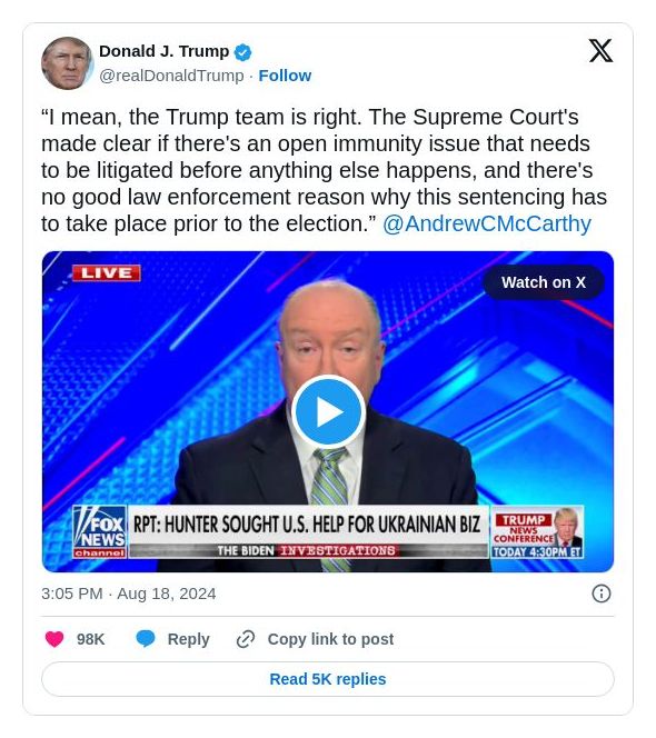 Post image from Donald Trump