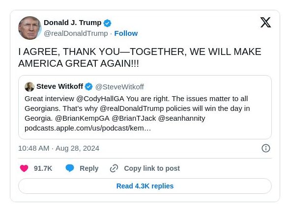 Post image from Donald Trump