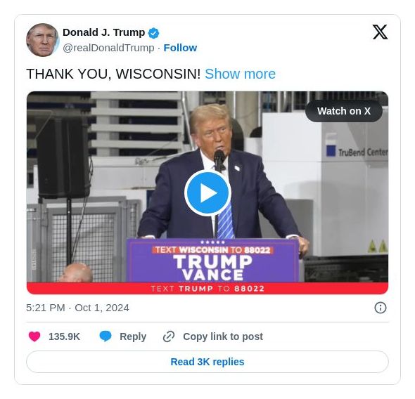 Post image from Donald Trump