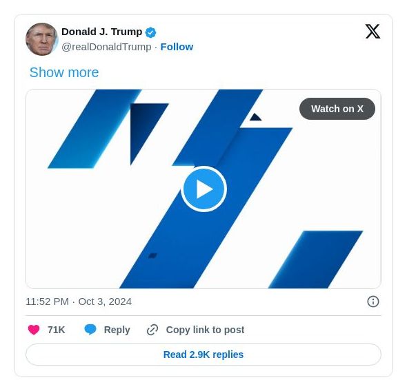 Post image from Donald Trump