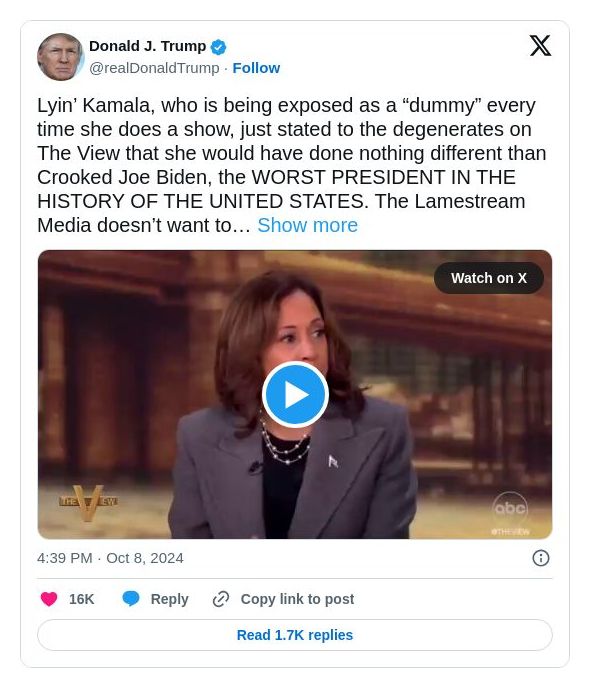 Post preview from Donald Trump