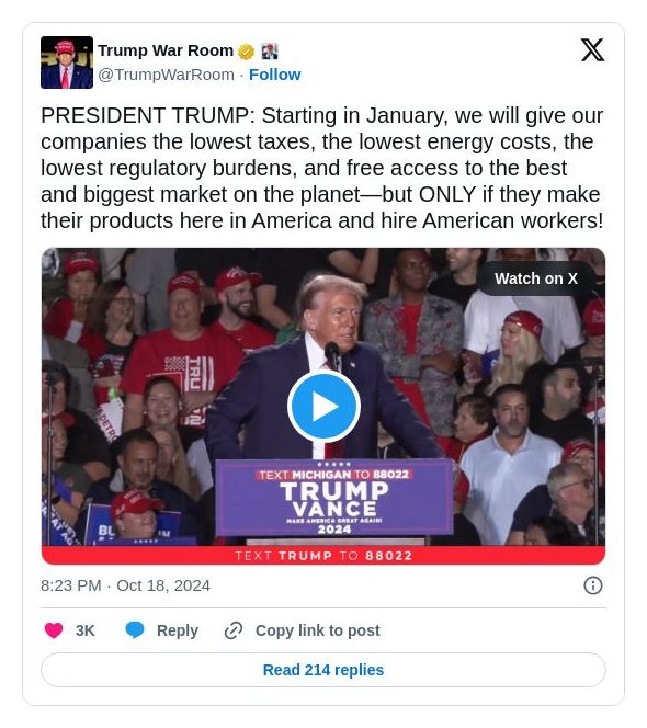 Post image from Donald Trump