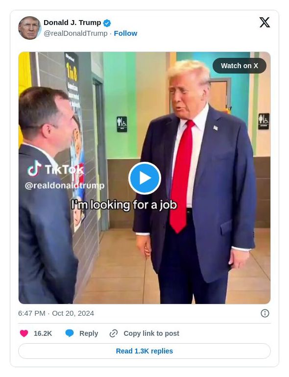 Post image from Donald Trump