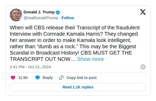 Post image from Donald Trump