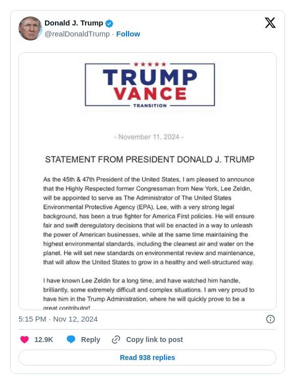 Post image from Donald Trump