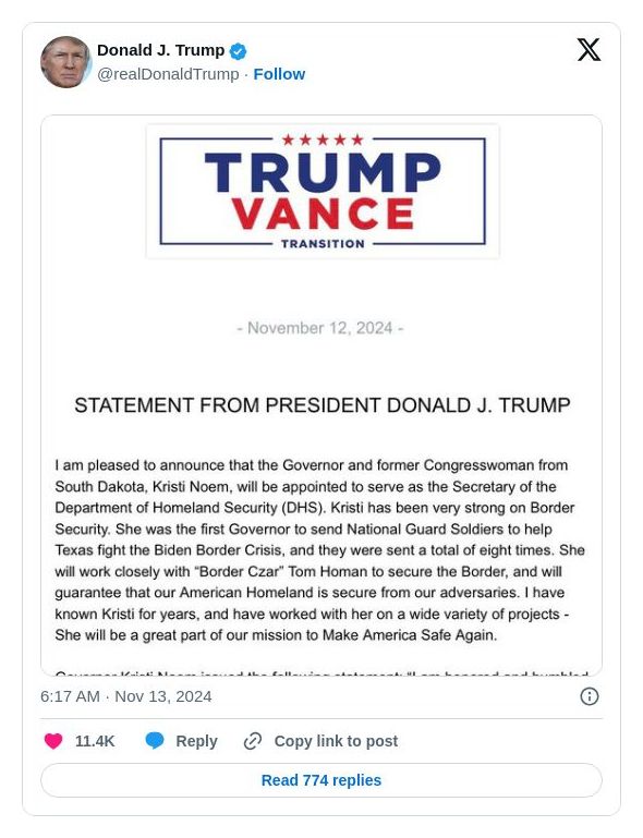 Post image from Donald Trump