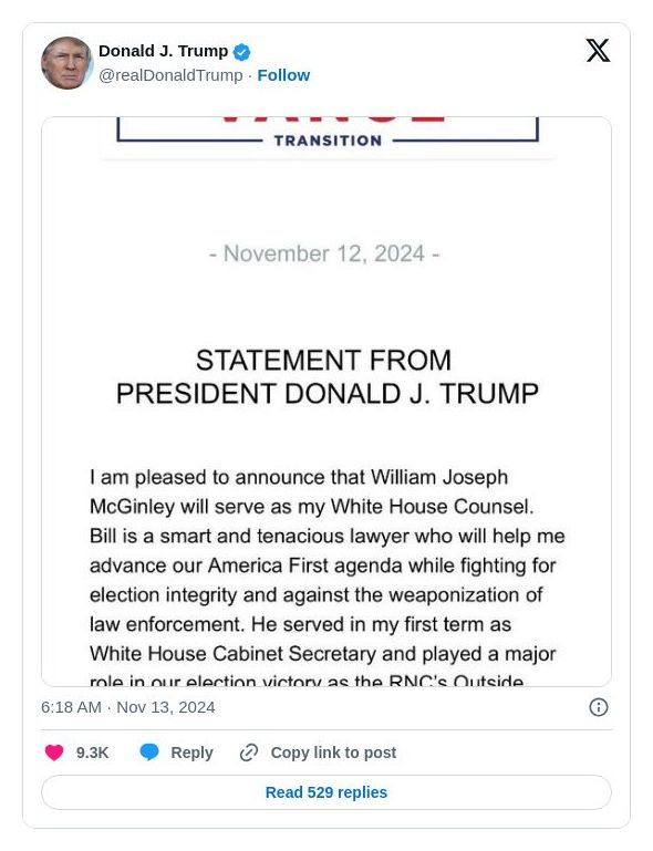 Post image from Donald Trump