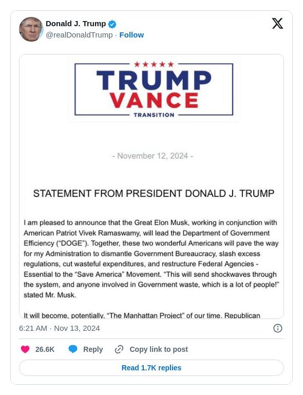 Post image from Donald Trump