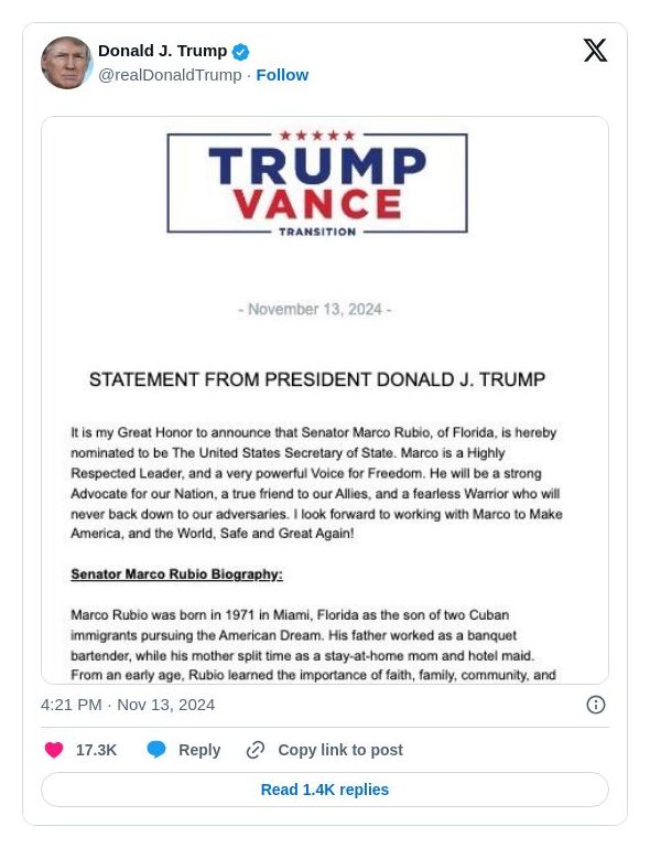 Post image from Donald Trump