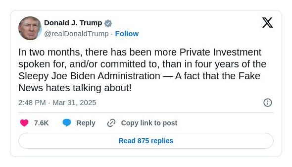 Post preview from Donald Trump