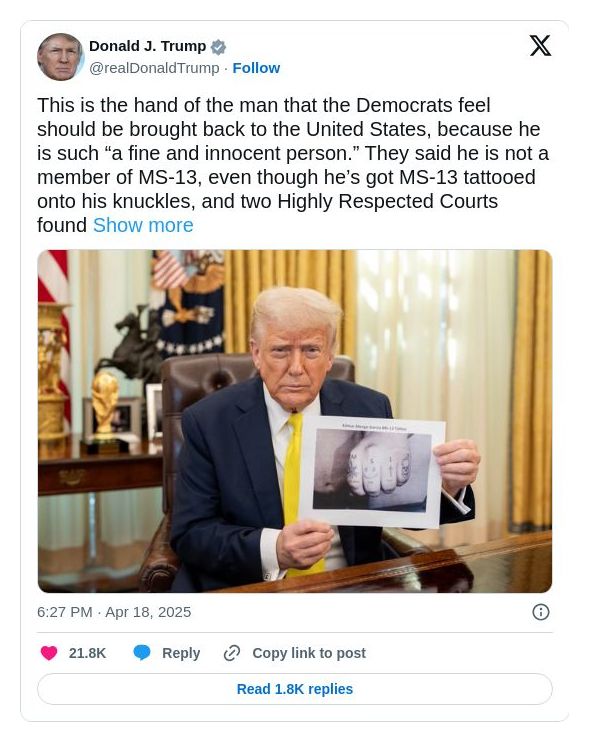 Post image from Donald Trump