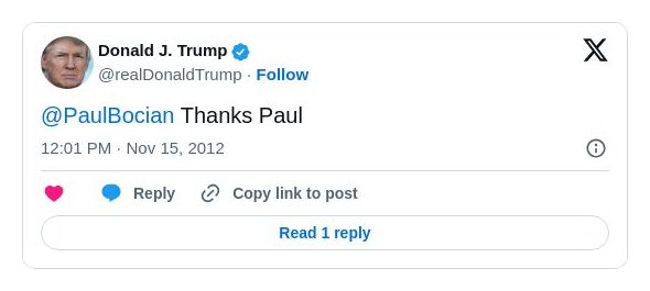 Post image from Donald Trump