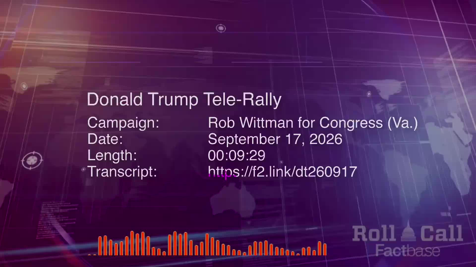 Remarks: Donald Trump Holds a Virtual Tele-Rally for Rob Wittman - September 17, 2026